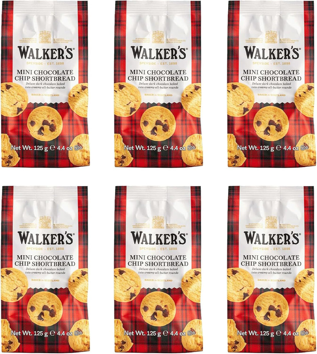 Walker's Shortbread Mini Chocolate Chip Cookies, Pure Butter Shortbread Cookies, 4.4 Oz (Pack of 6)