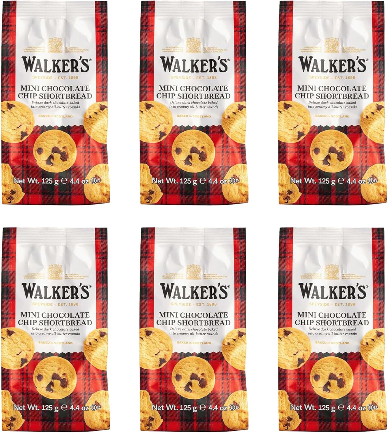Walker's Shortbread Mini Chocolate Chip Cookies, Pure Butter Shortbread Cookies, 4.4 Oz (Pack of 6)