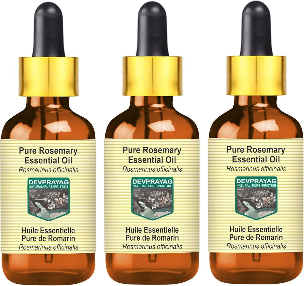Pure Rosemary Essential Oil (Rosmarinus officinalis) with Glass Dropper Steam Distilled (Pack of Three) 100ml X 3 (10 oz)