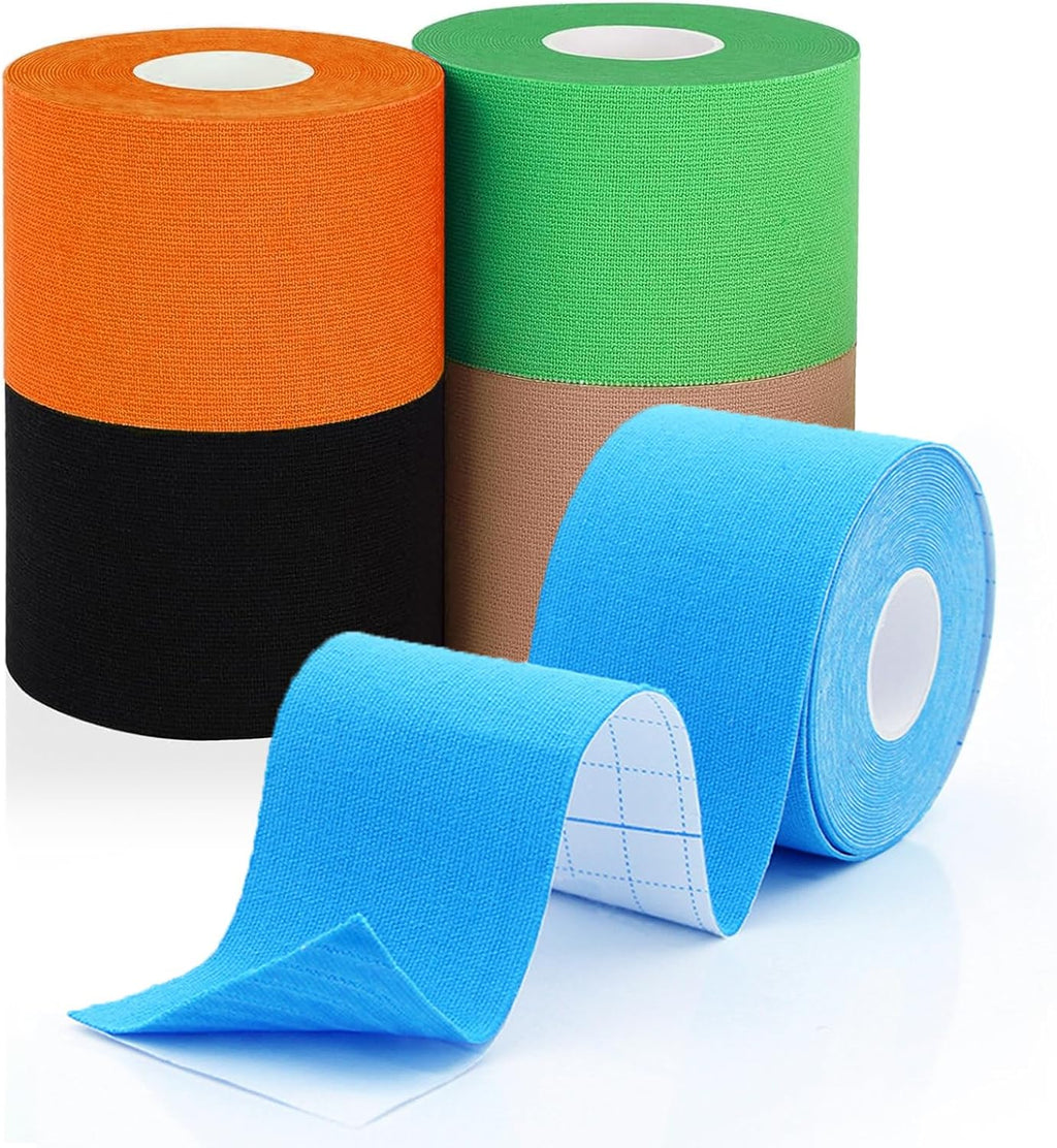 5 Rolls Kinesiology Tape 1.5inch x 16.4feet Waterproof Athletic Tape 5 Colors Uncut Kinetic Tape, Breathable Cotton Elastic Muscle Tape for Knee Wrists Ankle Sports