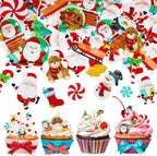 Gersoniel 150 Pieces Edible Christmas Cake Decorations Cupcake Topper Edible Christmas Wafer Stand Up Discs Birthday Cake Cupcake Supplies for Party Santa Clause Xmas Tree Snowman Decorations