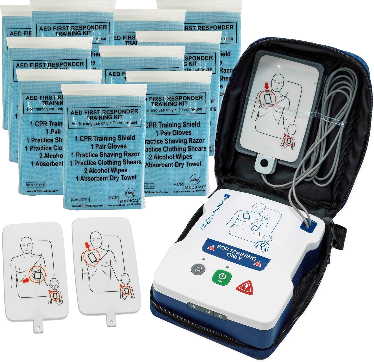 MCR Medical Prestan AED UltraTrainer, Replacement Pads, & Pack of 10 of CTK3