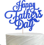 Rsstarxi 1 Pack Happy Father's Day Cake Topper with Dark Blue Glitter Moustache Love Father Super Dad Cake Pick Best Day Ever Cake Decorations for Happy Father's Day Theme Dad Birthday Party Supplies