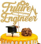 Future Engineer Cake Topper - Congrats Engineer/Look at You Becoming an Engineer Graduation Cake Decor - Class of 2026 College Engineering Graduate Party Decoration Supplies, Gold Glitter