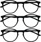OPULIZE MET Blue Light Blocking Reading Glasses for Women Men, Slim Round Frame with Scratch Resistant and Spring Hinges, Computer Glasses with Anti-Reflective, Black,Clear +2 (Pack of 3)