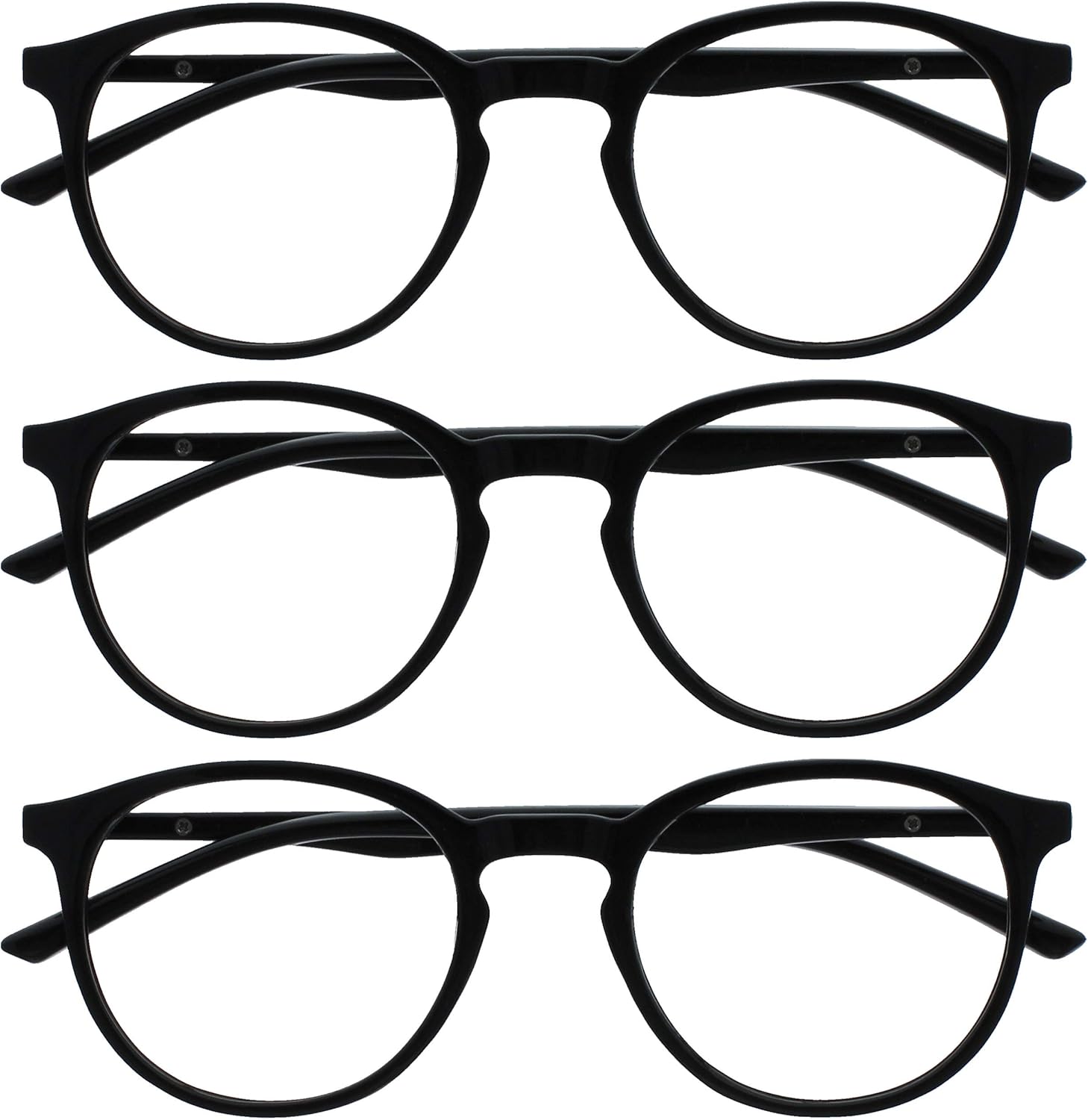 OPULIZE MET Blue Light Blocking Reading Glasses for Women Men, Slim Round Frame with Scratch Resistant and Spring Hinges, Computer Glasses with Anti-Reflective, Black,Clear +2 (Pack of 3)
