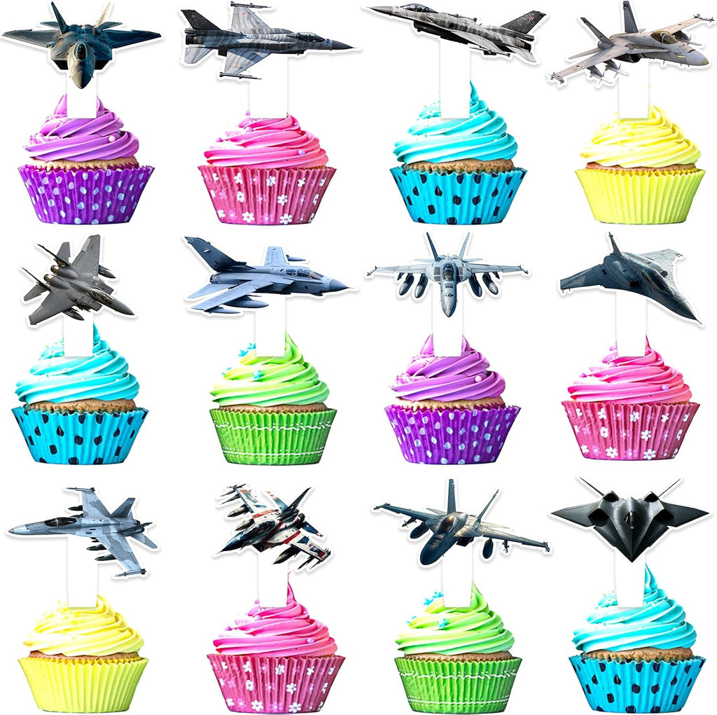 24 Pieces Air Force Cupcake Toppers Set Military Fighter Themed Happy Birthday - Kids Air Force Themed Party, Baby Shower, and Military Fan Birthday Party Decorations for Boys and Girls. LIANGSS