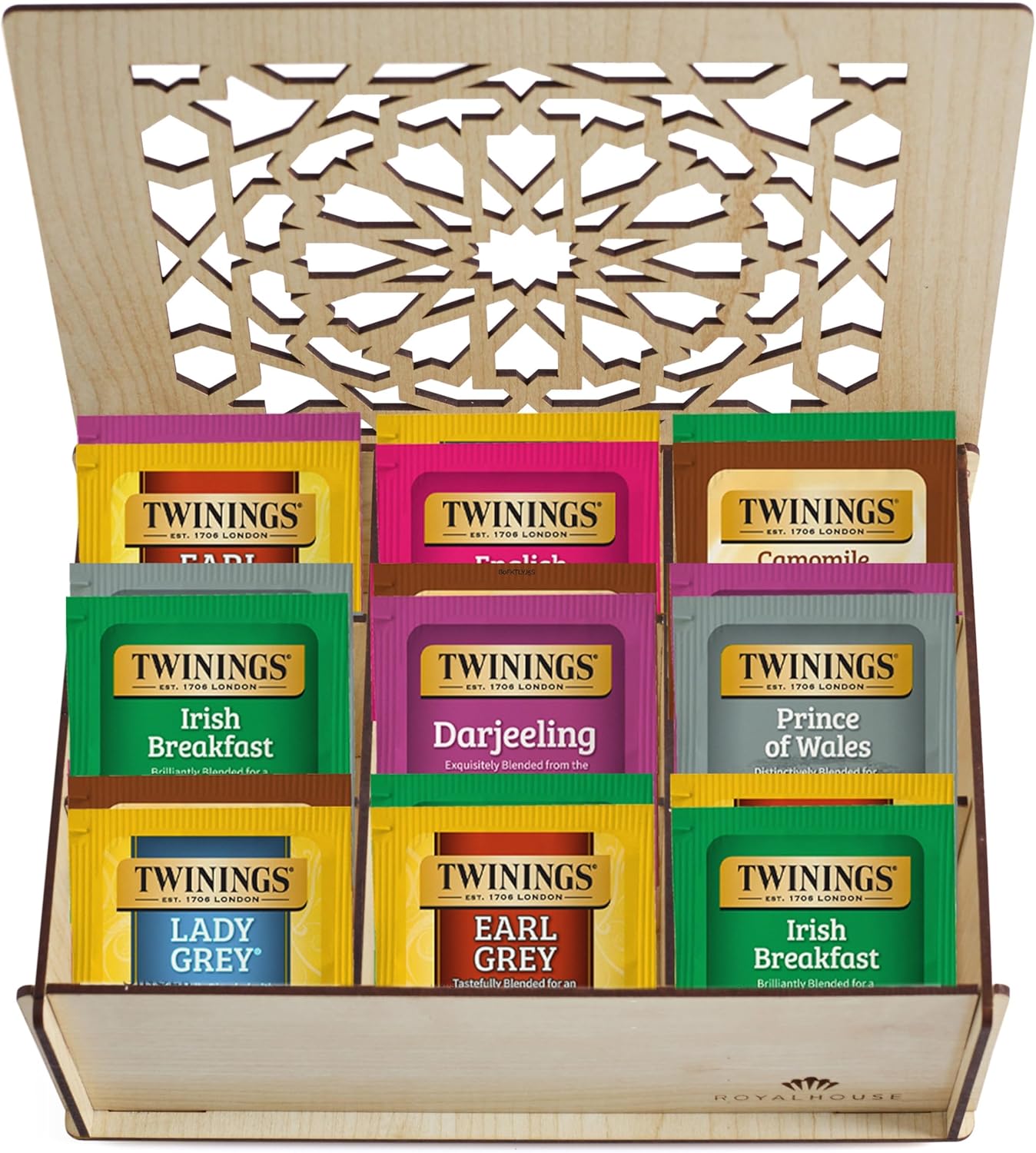 Twinings Tea Sampler Collection – 80 Tea Bags, 22 Flavours/Assorted Tea, Gift Set in Decorative MDF Box – Wooden Organizer Tea Chest Included – Ideal for Home, Office, Family & Friends (White MDF Box)