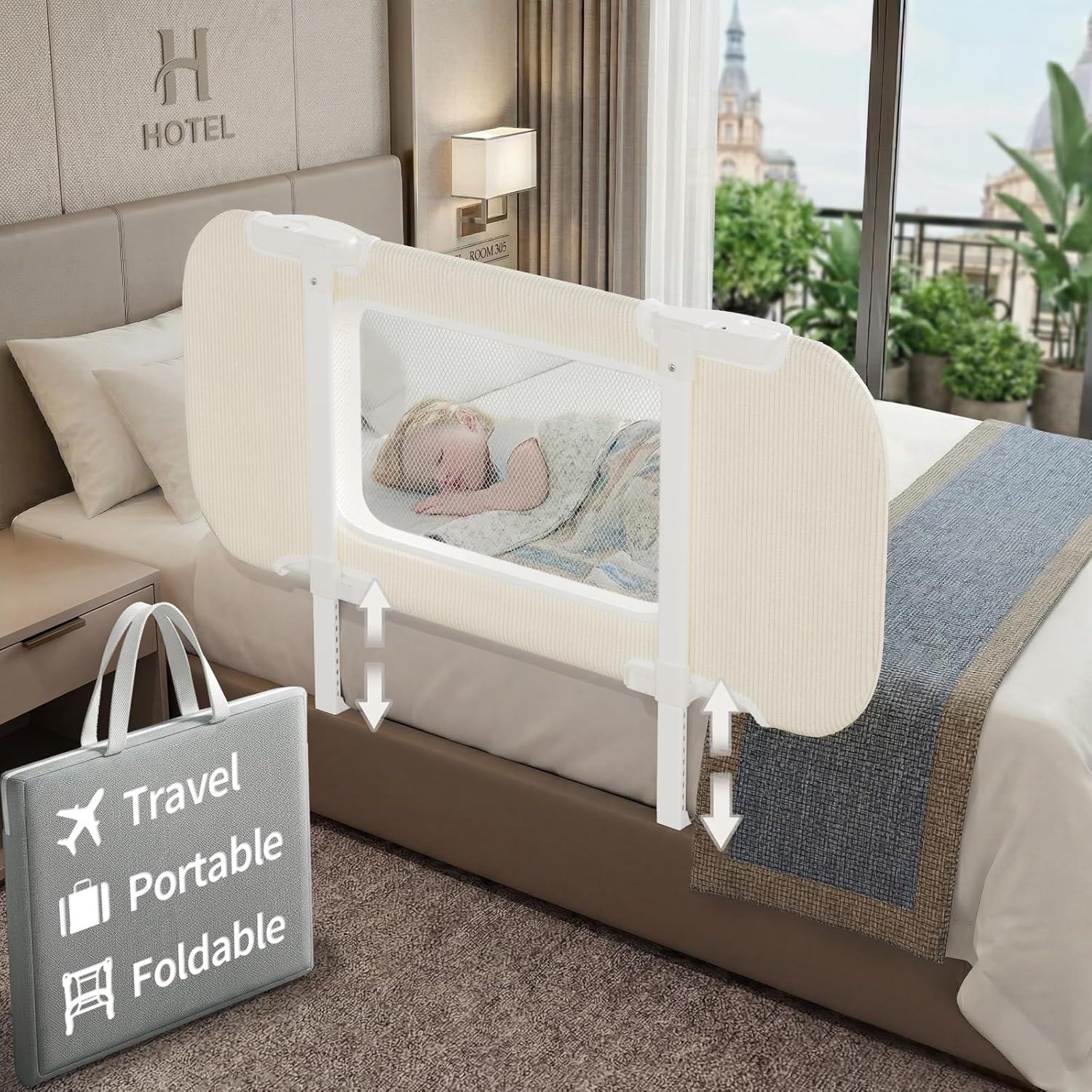 NUTIKAS Portable Bed Rails for Toddlers, 36" Foldable Travel Bed Rail for Camper Bunk, Twin Bed, Collapsible Kids Safety Bedrail with Adjustable Height
