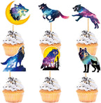 Ercadio 24 PCS Black Wolf Cupcake Toppers Silhouette Black Glitter Cupcake Topper Wolf Cupcake Decoration Picks Animal Theme for Baby Shower Kids Birthday Party Decoration Supplies