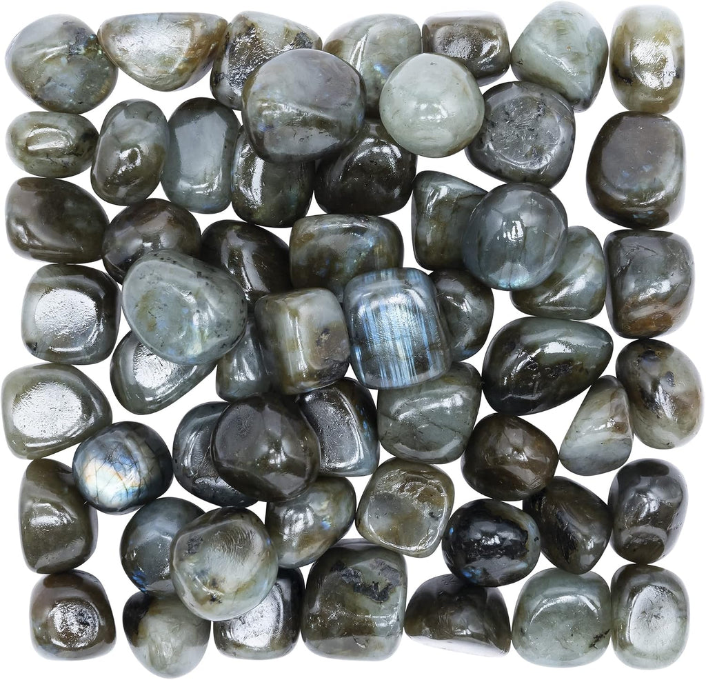 Crocon® 1lb Labradorite Tumbled Stones And Crystals Bulk 2000+ Carats, Polished Stones Rock Collection Vase Filler Tumbles Crystals Healing Reiki Gemstone Gifts, Fountain Tumbles Size 20 mm