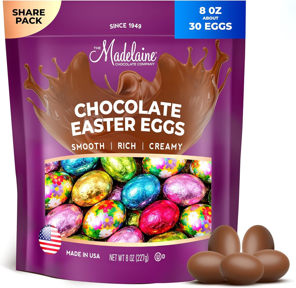Madelaine Chocolate Easter Eggs – Solid Milk Chocolate Easter Candy - 30 Individually Wrapped Mini Eggs for Easter Basket Stuffers - 8 oz