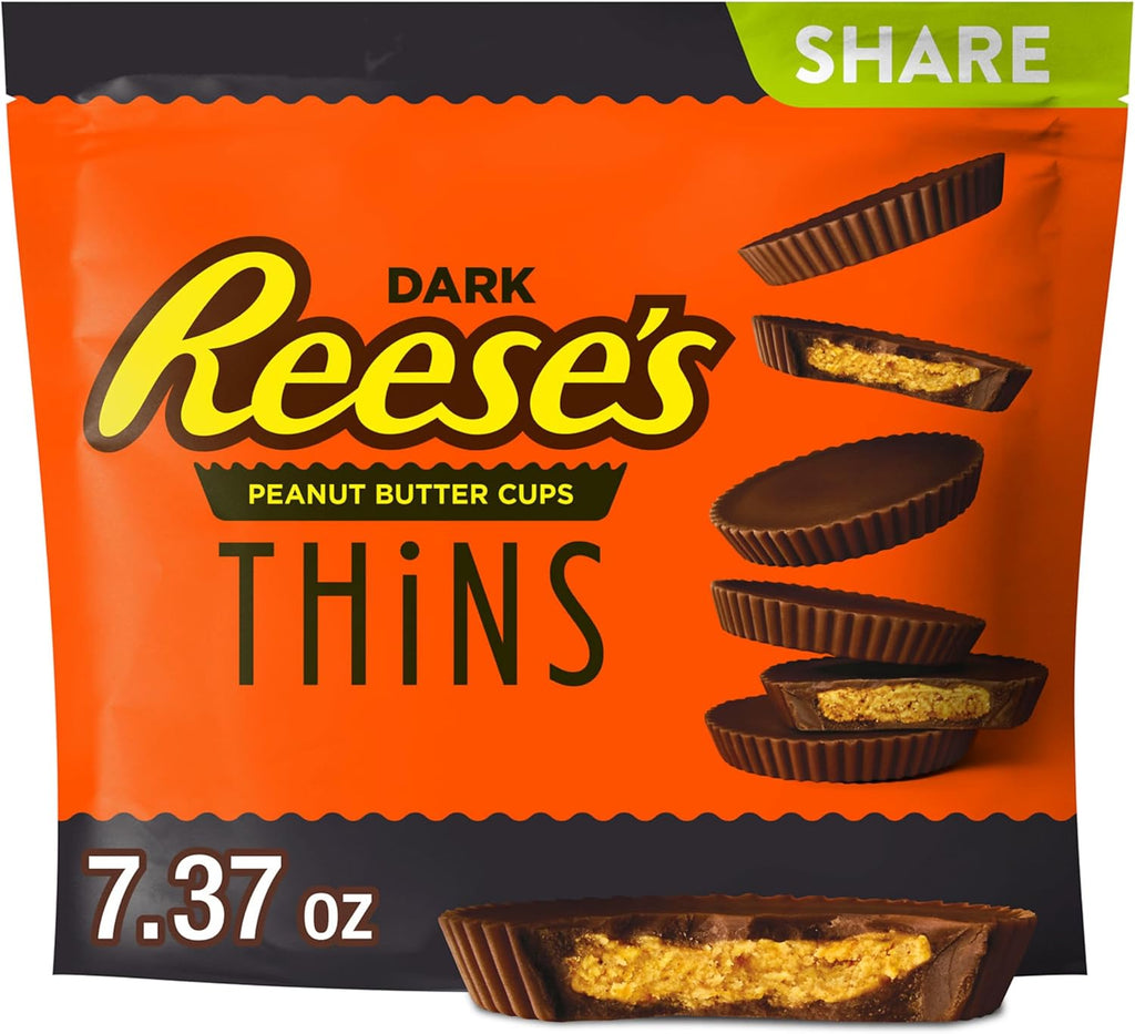 REESE'S THiNS Dark Chocolate Peanut Butter Cups, Candy Share Pack, 7.37 oz