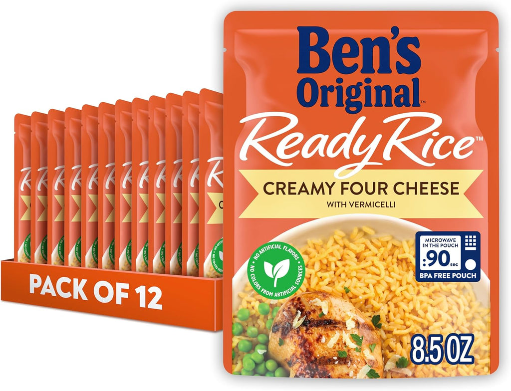 BEN'S ORIGINAL Ready Rice Creamy Four Cheese Flavored Rice, Easy Dinner Side, 8.5 oz Pouch (Pack of 12)