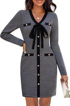 HAEOF Women's 2024 Long Sleeve Mini Sweater Dress Fall Winter Trendy V Neck Elegant Bodycon Formal Party Dresses