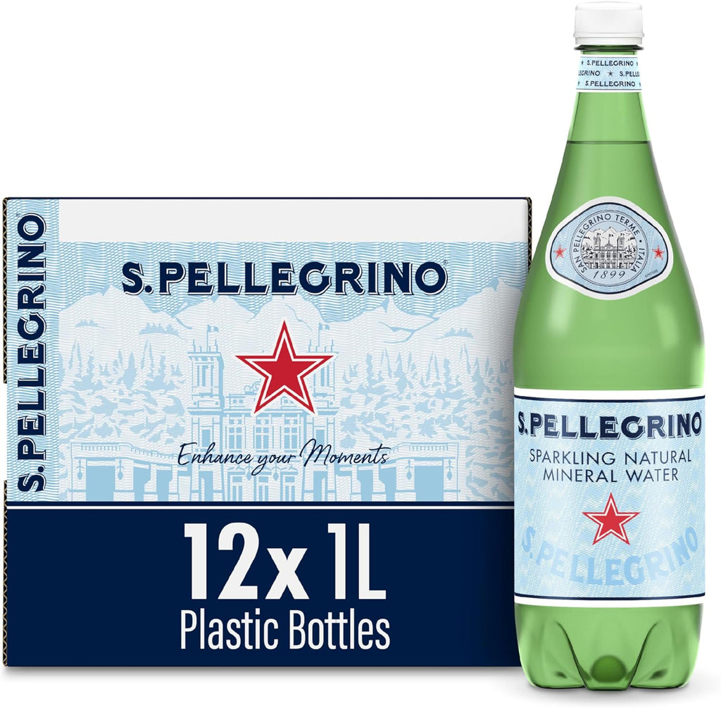 S.Pellegrino Sparkling Natural Mineral Water, 33.8 fl oz. Plastic Bottles (Pack of 12)