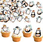Ephlyn 48Pcs Edible Christmas Penguin Cake Toppers Wafer Paper Penguin Cupcake Decorations Christmas Cookie Decorations for Xmas Festival birthday Party Decor