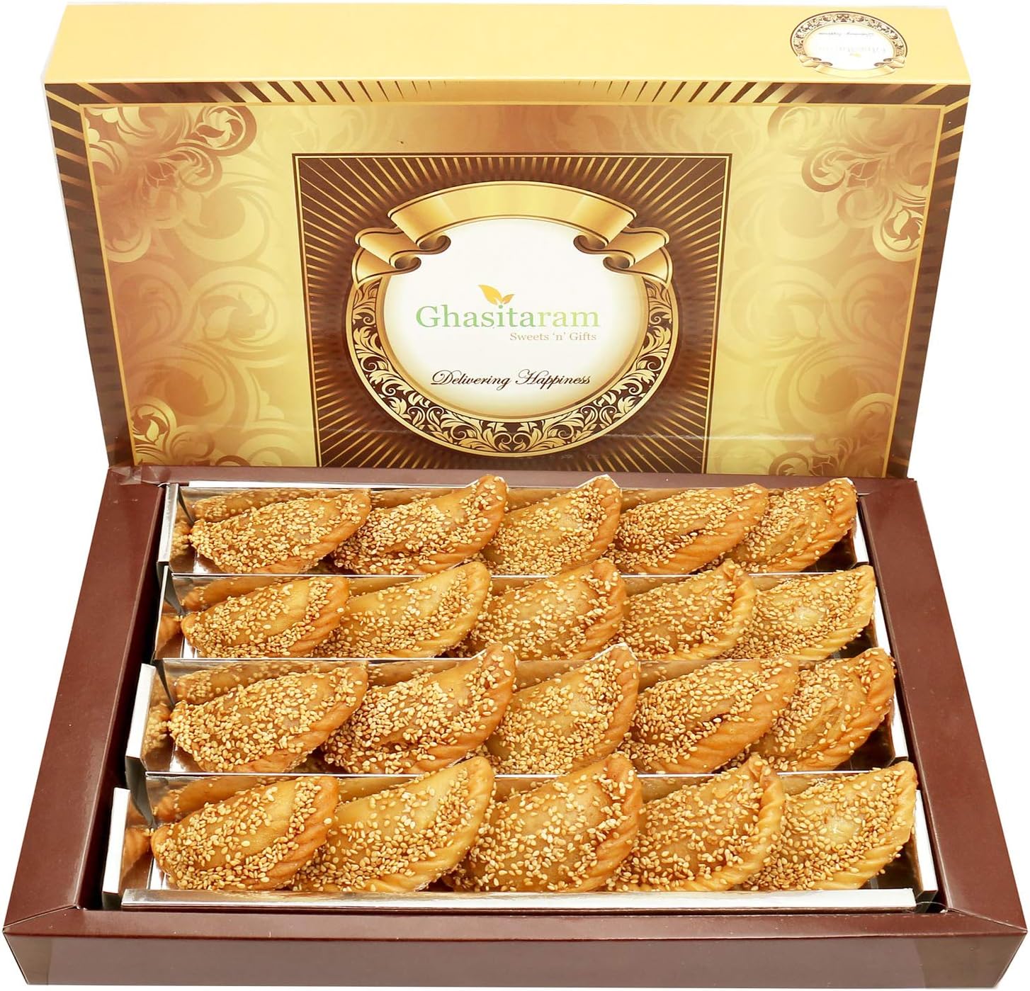 Ghasitaram Gifts Holi Sweets, Holi Gifts, Holi Hamper Roasted Til/ Sesame Gujiya 800 GMS