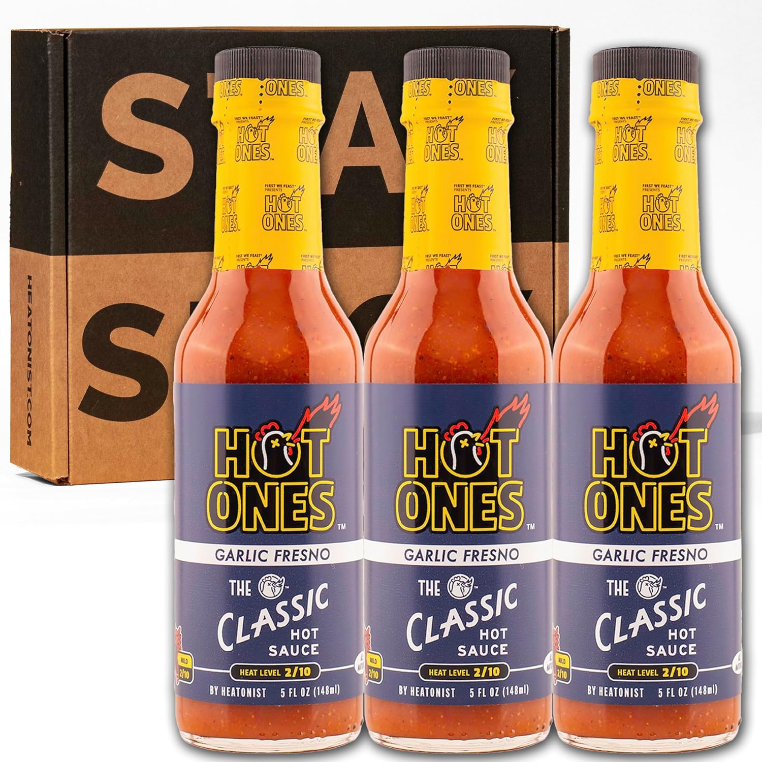Hot Ones The Classic Garlic Fresno Edition Hot Sauce Made With Natural Ingredients & Bold Flavors From Fresno Chile Peppers & Extra Garlic, 5 fl oz Bottle (3-Pack)