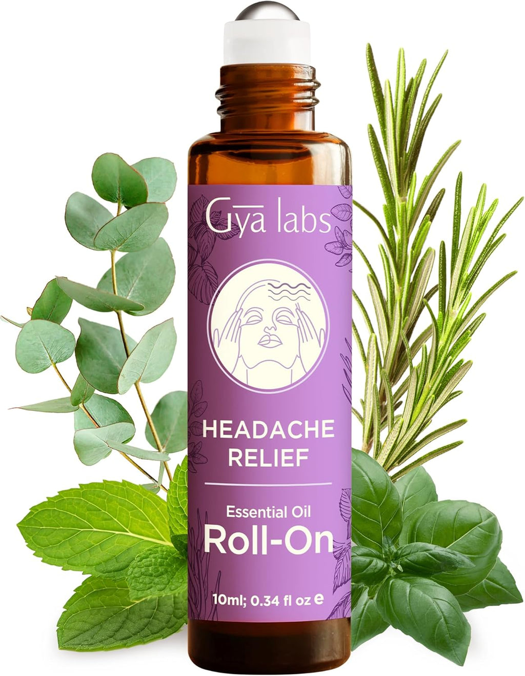 Gya Labs Headache Relief Essential Oil Roll On - 0.34 Fl Oz - Travel Size Roller for Camping, Skin, Aromatherapy Relief, Convenience