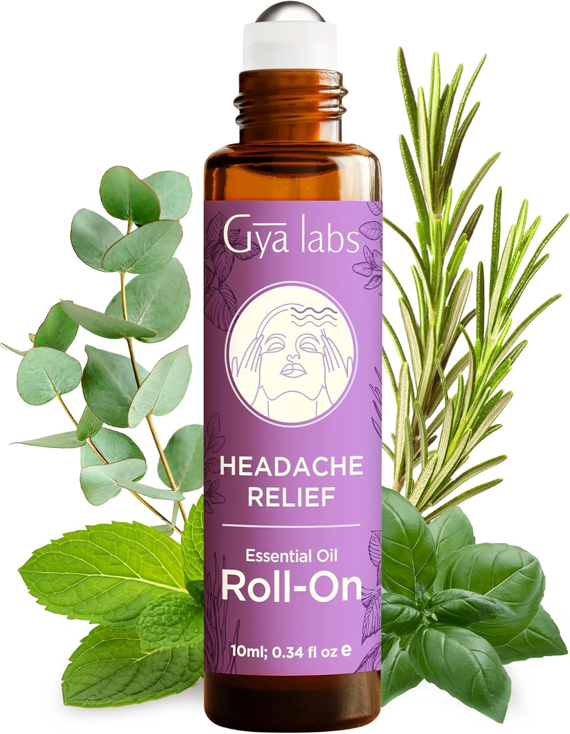 Gya Labs Headache Relief Essential Oil Roll On - 0.34 Fl Oz - Travel Size Roller for Camping, Skin, Aromatherapy Relief, Convenience
