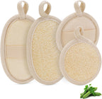 Natural Loofah Sponge Exfoliating Body Scrubber (2Pcs), Loofah Exfoliating Facial Scrubber(2Pcs), Made of Natural Luffa and Terry Cloth, Suitable for Bath Shower Loofah Sponge on Body and Face