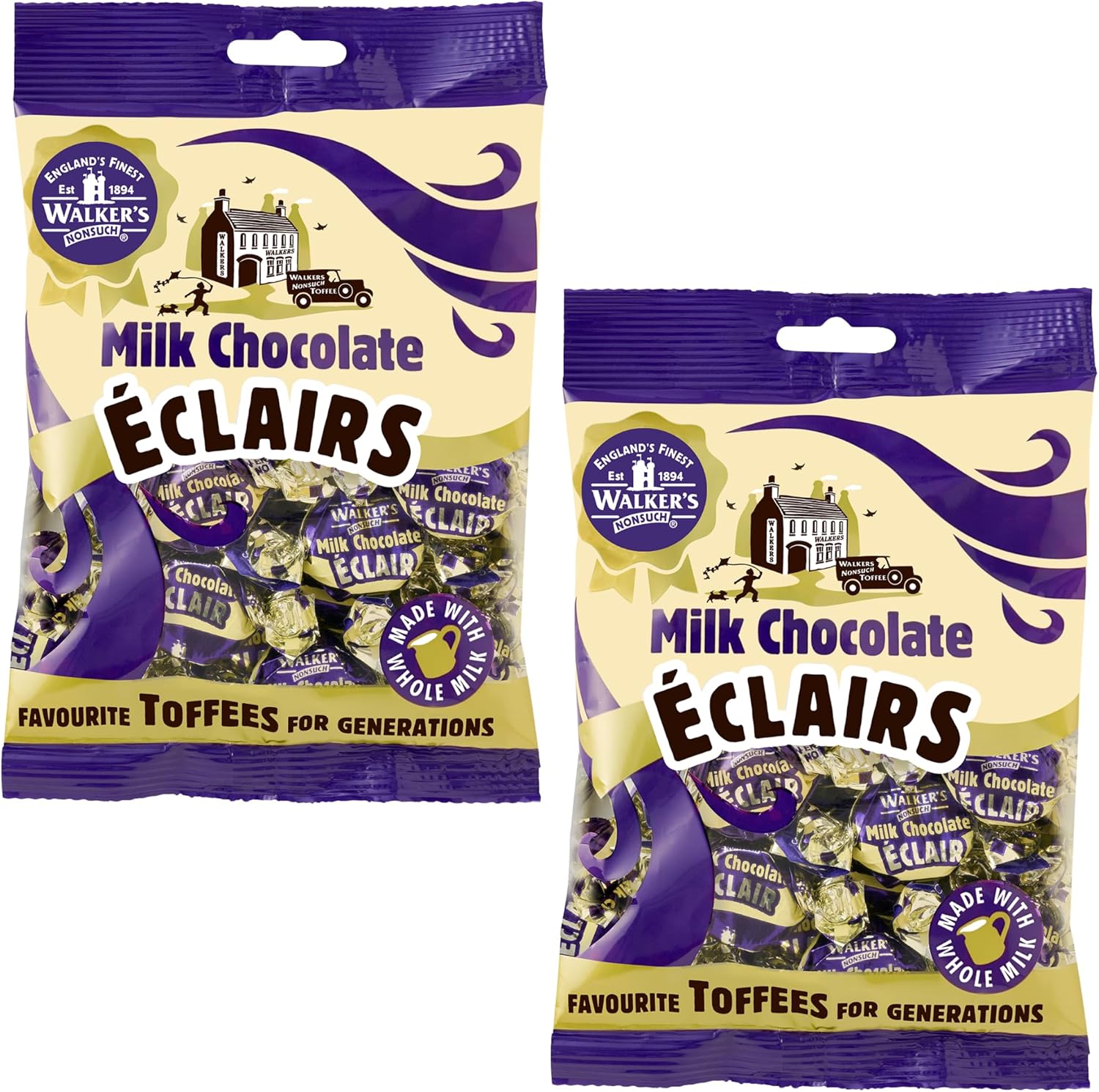 Walkers Nonsuch Milk Chocolate Eclairs 5.29 oz (Pack of 2) - Traditional British Chewy Butter Toffee Candy, Classic English Creamy Toffee Sweets, Imported UK Chocolates Gourmet Gift