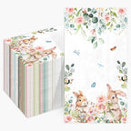 100pcs Easter Bunny Floral Guest Napkins Rabbit Flowers Spring Seasonal Disposable Paper Dinner Hand Napkin Towel for Home Kitchen Bathroom Powder Room Holiday Party Decorative Towels
