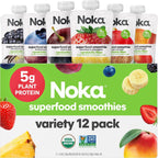 Noka Superfood Fruit Smoothie Pouches Variety Pack, Healthy Snacks with Flax Seed, Plant Protein and Prebiotic Fiber, Vegan and Gluten Free Snacks, Made in USA, Organic Squeeze Pouch, 4.22 oz, 12 Count