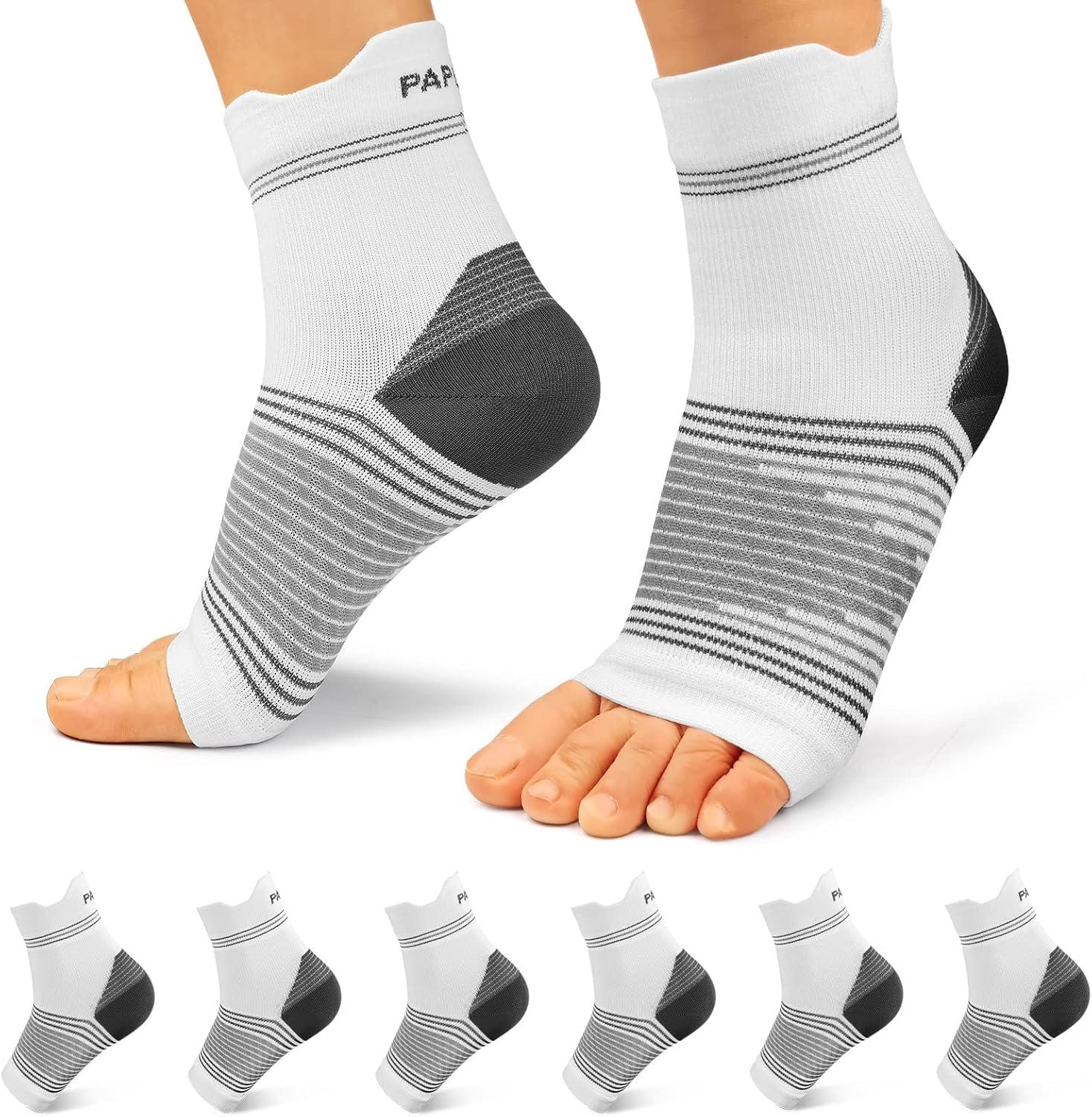 6 Pairs Plantar Fasciitis Socks for Men & Women, Ankle Brace Compression Socks with Arch Support for Achilles Tendonitis, Heel Pain, Swelling & Arthritis Relief, White, Large