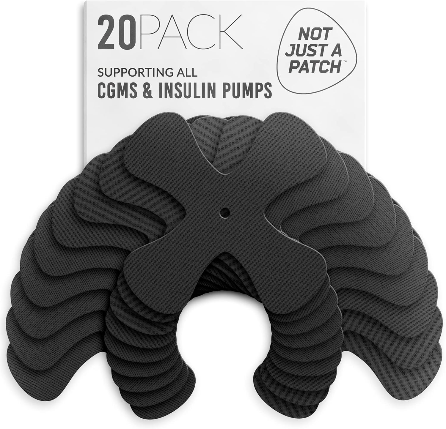 Not Just A Patch X-Patch CGM Sensor Patches (20 Pack) - Water Resistant Omnipod 5 Adhesive Patches - Durable for Active Lifestyle for 10-14 Days - Compatible with Dexcom G6, Libre 2 in Black