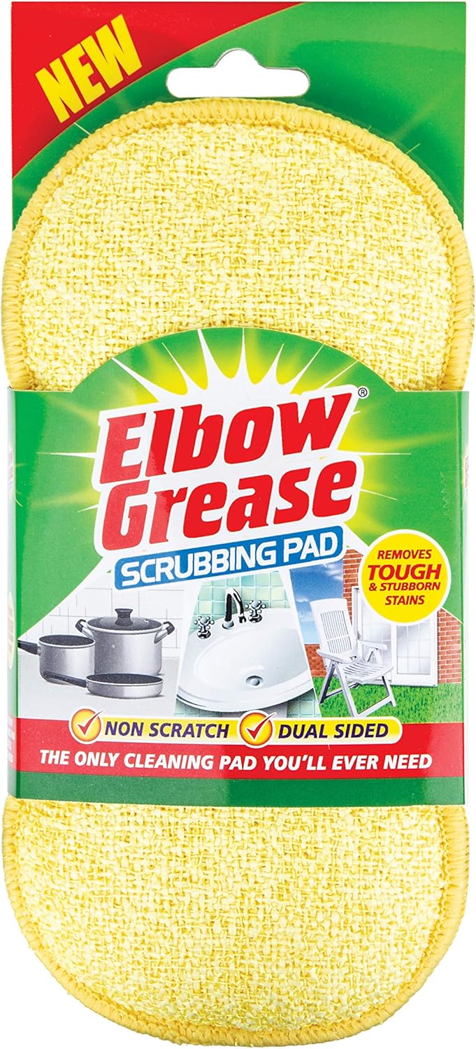 Elbow Grease Scrubbing Pad Dual Sided Sponge Washable Reusable Non-Scratch, Yellow