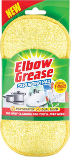 Elbow Grease Scrubbing Pad Dual Sided Sponge Washable Reusable Non-Scratch, Yellow