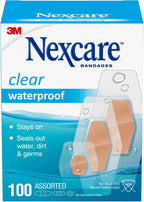 Nexcare Waterproof Clear Bandages, Covers and Protects, 360 Degree Seal Around The Pad Offers Exceptional Protection Against Water, Dirt, and Germs, Assorted Sizes, 100 Count