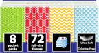 Travel Tissue Packs – 8 Compact 3-Ply Packs (72 Total), Soft Chlorine-Free Facial Tissues for Purse, Car, or School, Gentle & Durable, Non-Bleach, Stylish Geometric Design