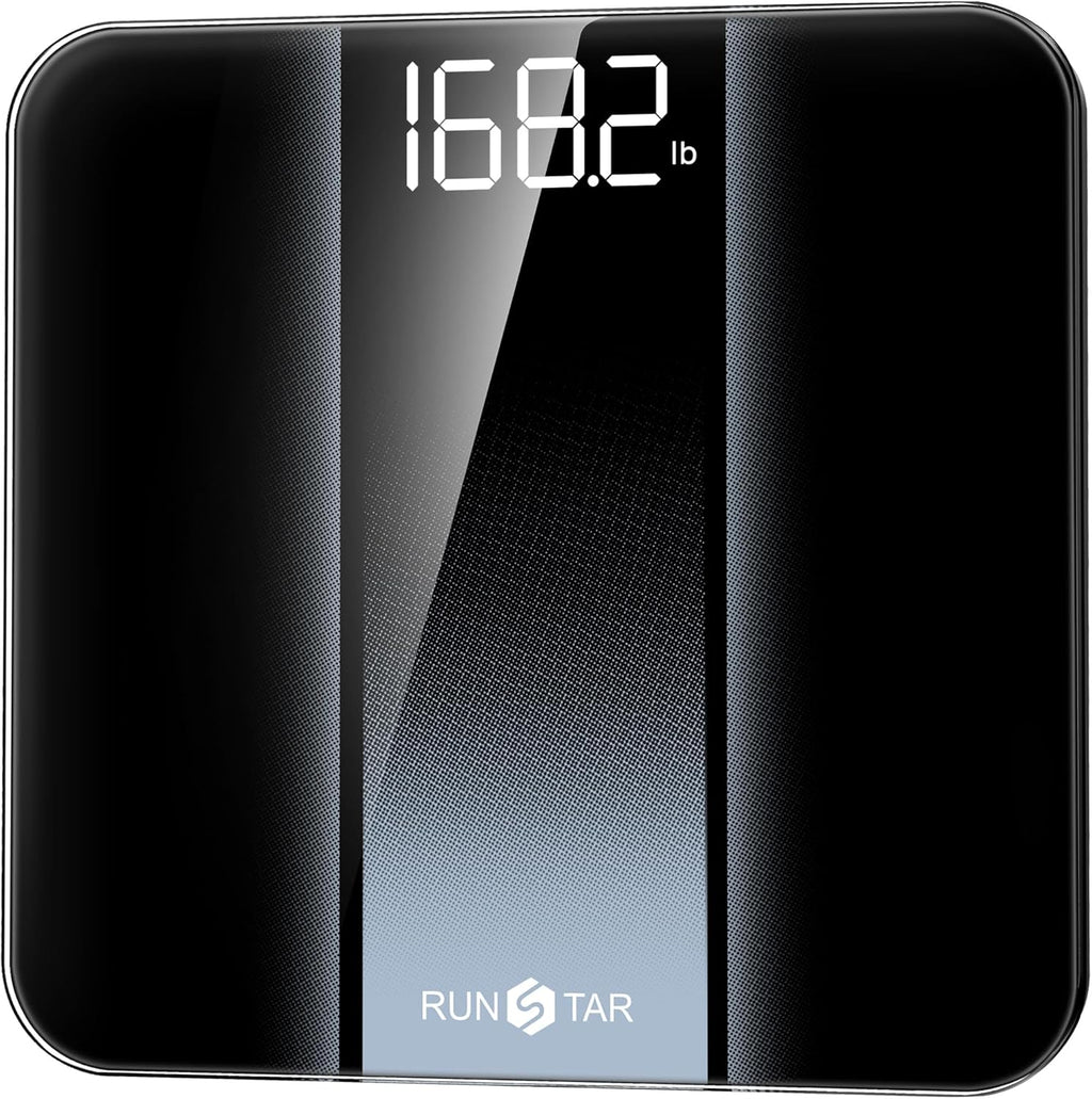 RunStar Digital Bathroom Scale for Body Weight with High Precision, Clear LED Backlight Display, Accurate Scale with 6mm Tempered Glass, 400lb, Silver