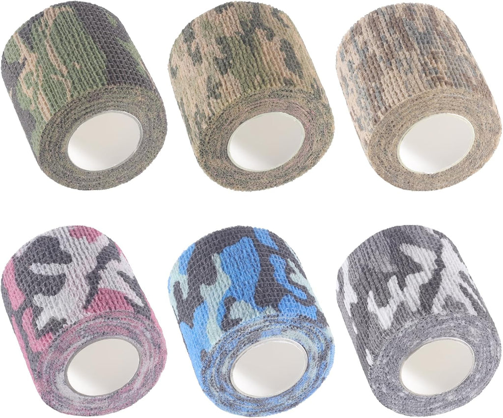 IndigoCase 6 Rolls Self Adhesive Bandage Wrap 2 Inch, CAMO-Mix Color Elastic Athletic Tape, Vet Wrap, Wrist Tape, Small Bandage for Kids, Fingertip, Dog, Pets