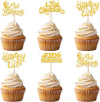 24 PCS Eid Mubarak Cupcake Toppers Gold Glitter Moon Star Ramadan Kareem Cupcake Picks Happy Eid Mubarak Cake Decorations for Ramadan Theme Islamic Muslim Party Cake Decorations Supplies