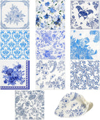 20 Pack 10 Styles Decoupage Paper Napkins, Blue Floral Decorative Cocktail Toile Napkins for DIY Crafting Birthday Party Baby Shower
