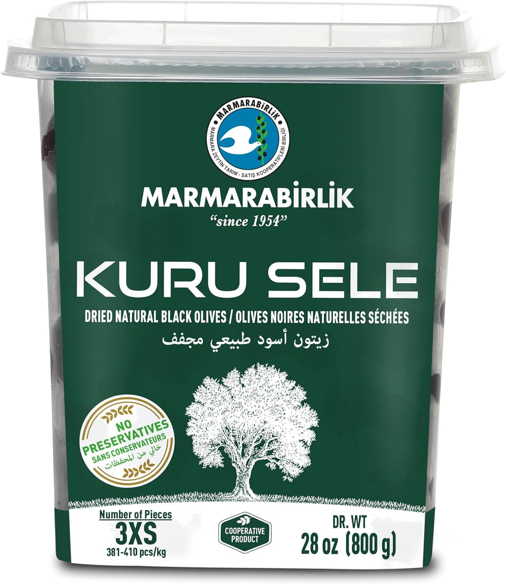 Marmarabirlik Black Olives, Turkish Dry Cured Black Olives, Hand-Picked, Healthy Snacks, Natural Mediterranean Flavor, Perfect for Salads and Mezze, Vegan, Kosher and Halal, Small, 28 Oz (800g)