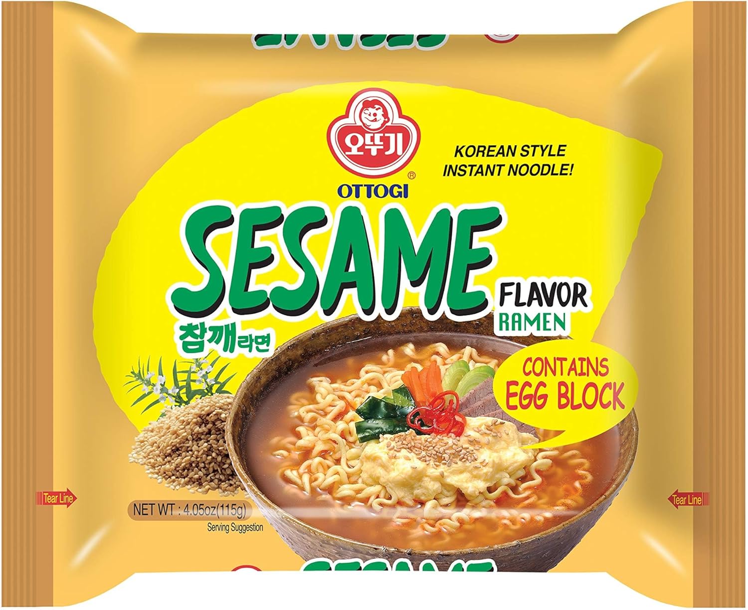 OTTOGI Spicy Sesame Flavor Ramen – Korean Instant Noodle with Egg Block, Spicy Sesame Broth, 4.05 oz (Pack of 5)
