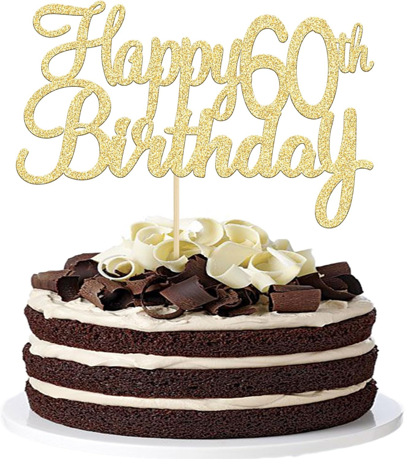 Gyufise 1 Pack Happy 60th Birthday Cake Topper Gold Glitter Happy Birthday Cake Topper Happy 60 Birthday Cake Decoration for 60th Wedding Anniversary Party Decorations