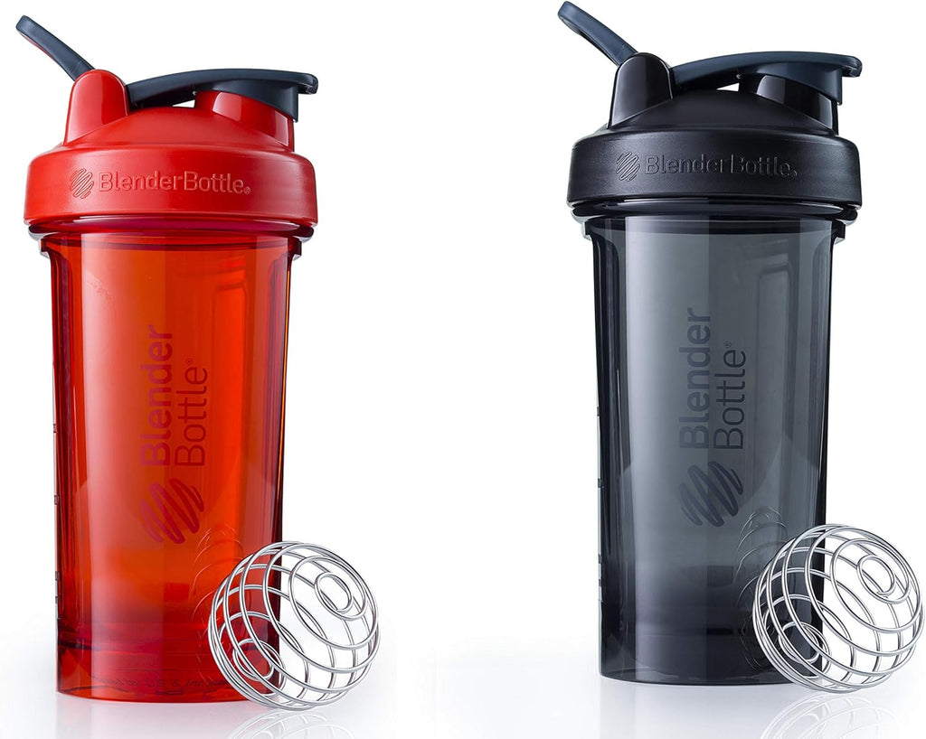 BlenderBottle Pro Series Shaker Bottle BlenderBall Rounded Base with SpoutGuard, 24 Ounce, 2-Pack (Black - Orange)