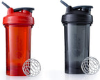 BlenderBottle Pro Series Shaker Bottle BlenderBall Rounded Base with SpoutGuard, 24 Ounce, 2-Pack (Black - Orange)