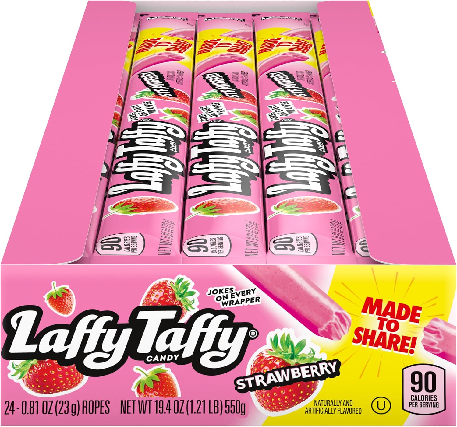 Laffy Taffy Rope Candy, Strawberry Flavor, 0.81 Ounce Ropes (Pack of 24)