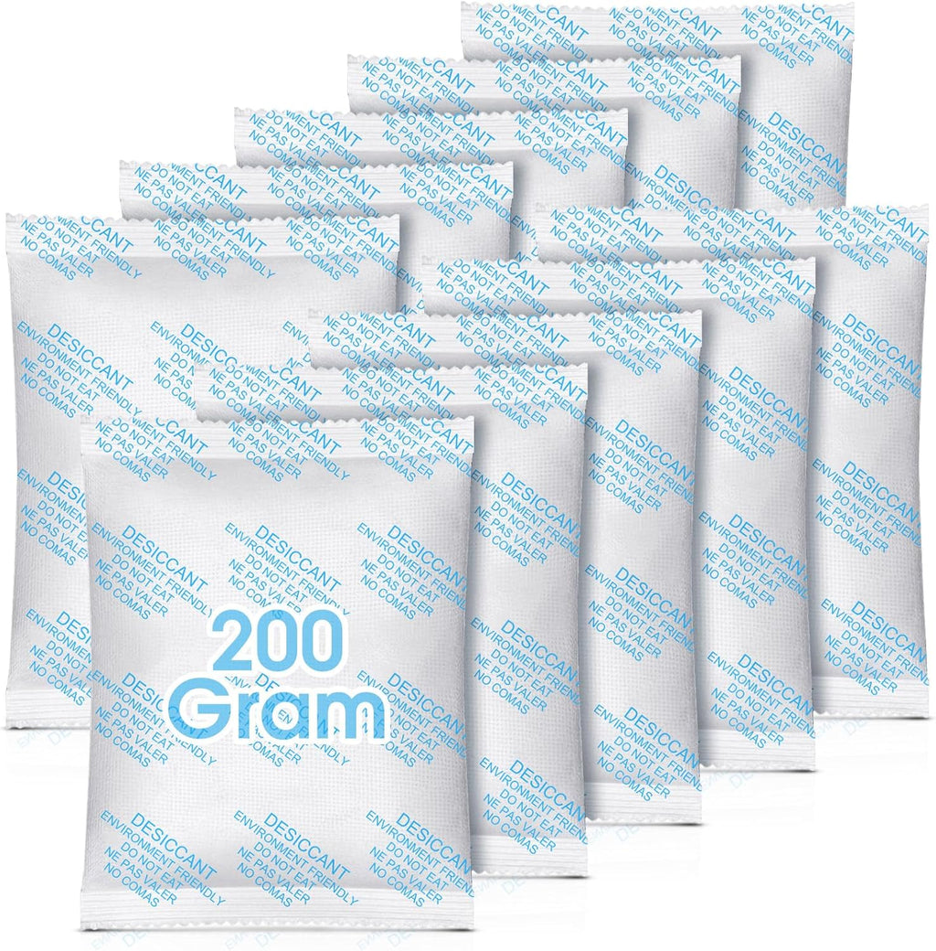 10 Pack 200 Gram Silica Gel Packets Desiccant Packs for Storage Food Safe Moisture Absorber Packs for Spices Jewelry Clothes Shoes Electronics Seeds Safes, Etc