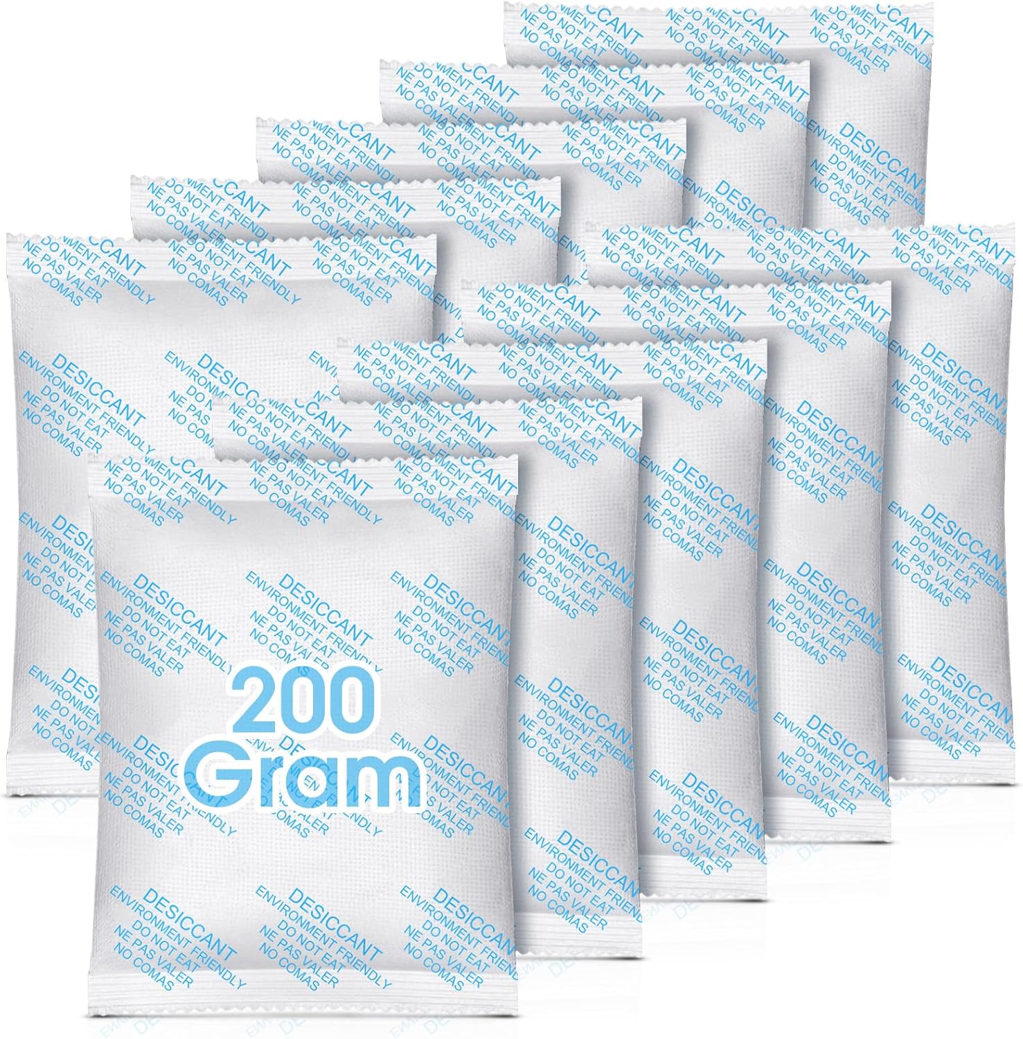 10 Pack 200 Gram Silica Gel Packets Desiccant Packs for Storage Food Safe Moisture Absorber Packs for Spices Jewelry Clothes Shoes Electronics Seeds Safes, Etc