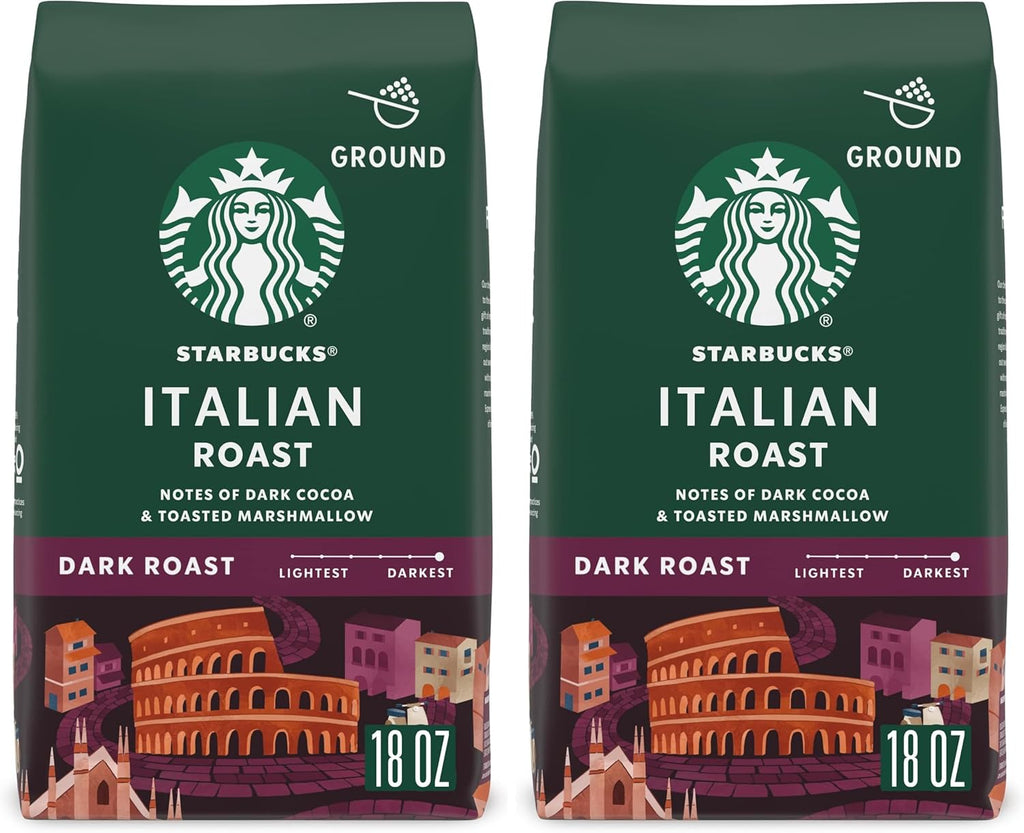 Starbucks Ground Coffee, Dark Roast Coffee, Italian Roast, 100% Arabica, 1 bag (18 oz) (Pack of 2)