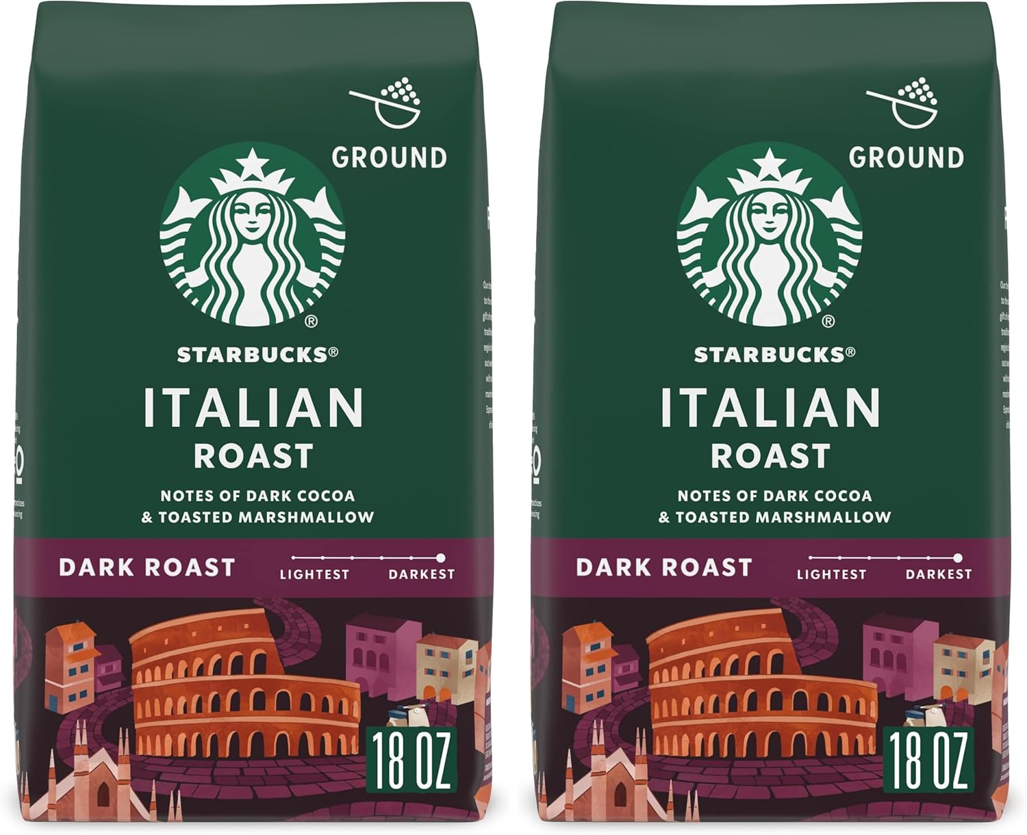 Starbucks Ground Coffee, Dark Roast Coffee, Italian Roast, 100% Arabica, 1 bag (18 oz) (Pack of 2)