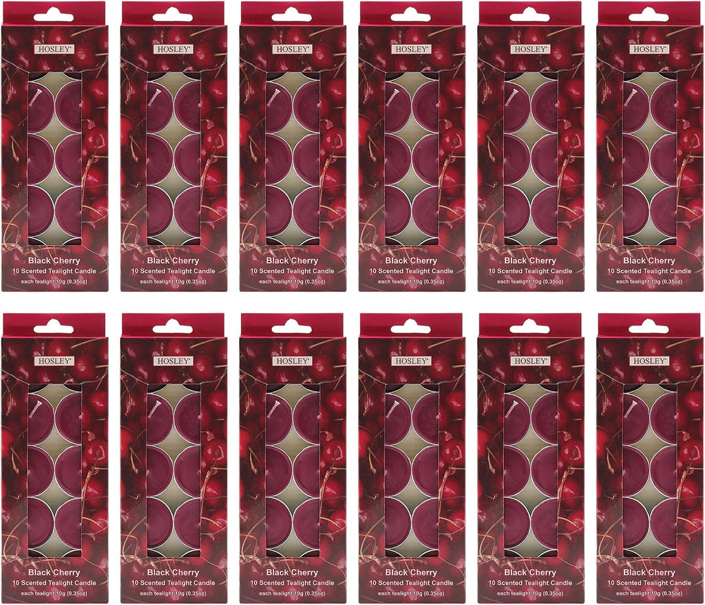 Hosley 120PCs Bulk Pack Black Cherry Fragrance Highly Scented Tea Light Candle. Ideal for Wedding Church Vigil Emergency Lanterns Spa Aromatherapy Party Reiki Candle Garden